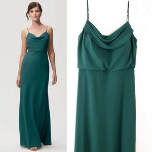 Emerald Green Jenny Yoo Maxi Cowl Neck Dress SZ 4